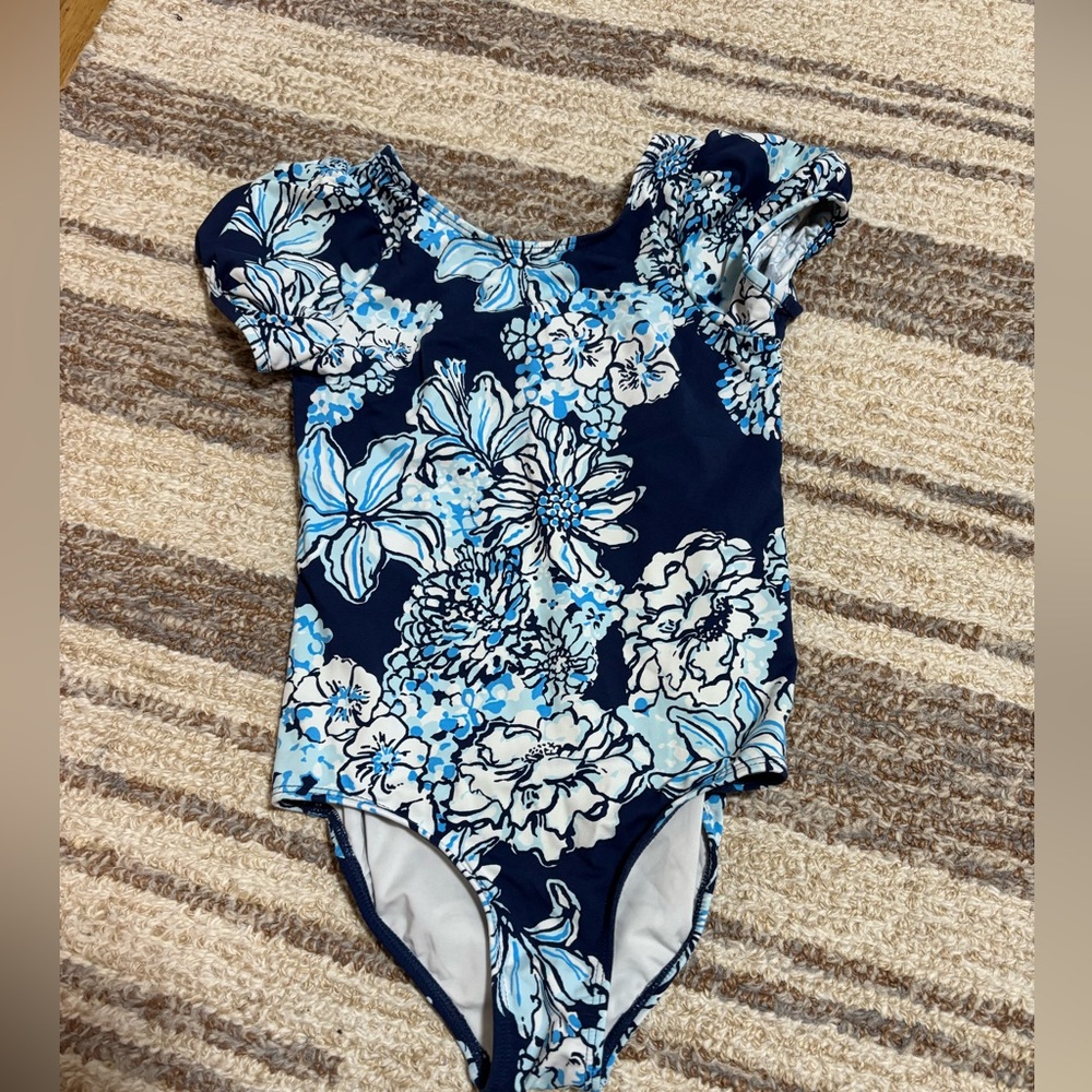 Lilly Pulitzer Navy and Light Blue Floral Kids Swim One Piece